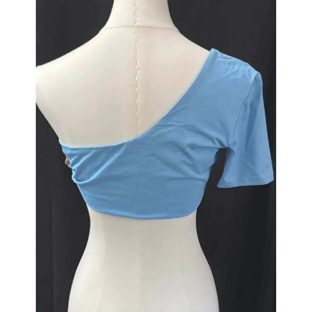 FP Toast Swim One Shoulder Crop Bikini Top Sky Blue Sz Sm
